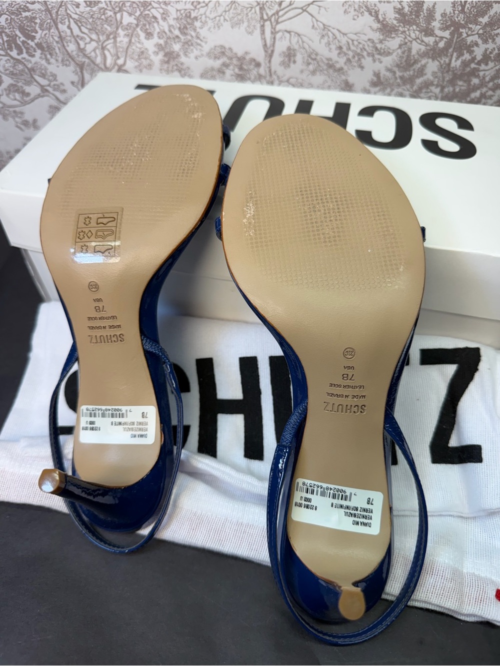 Schutz Diana Mid Sandal in Infinite Blue patent leather kitten heel strappy - Picture 8 of 9
